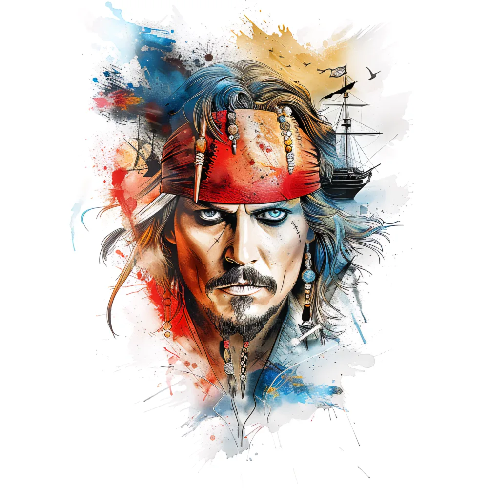 Artistic Portrait of a Pirate with Ship Silhouette