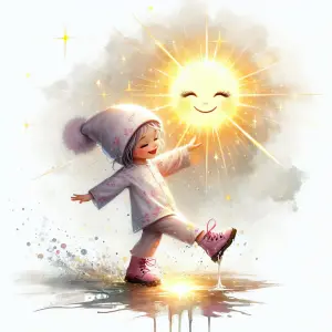 Child Dancing Joyfully with Smiling Sun Illustration