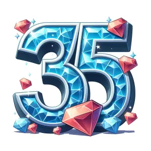 Shiny Blue Diamond Number 35 with Red Gems