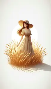 Woman in Wide-Brimmed Hat Standing in Wheat Field