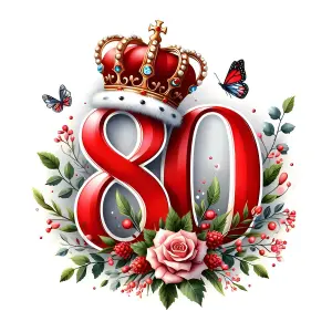 Elegant 80th Birthday Celebration Design with Crown and Flowers