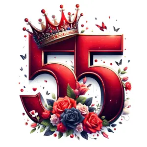 Decorative Number 55 with Crown and Floral Arrangement