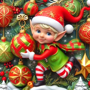 Cheerful Christmas Elf with Festive Ornaments