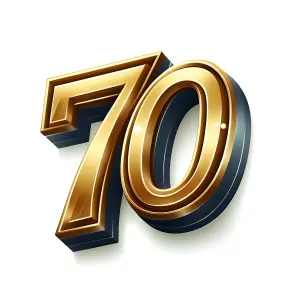 3D Gold Number 70 on White Background