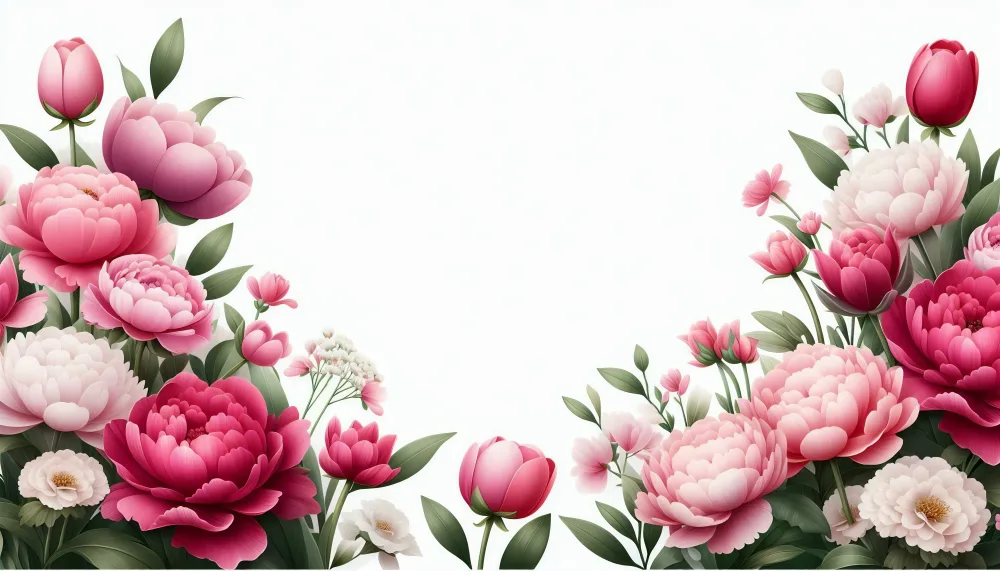 Pink and Red Peony Flower Arrangement with Green Leaves
