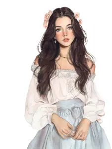 Portrait of a Young Woman in Bohemian Style Dress