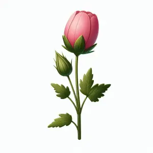 Close-up of Pink Rosebud with Green Leaves