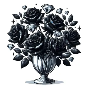 Black Roses Bouquet with Floating Diamonds Illustration