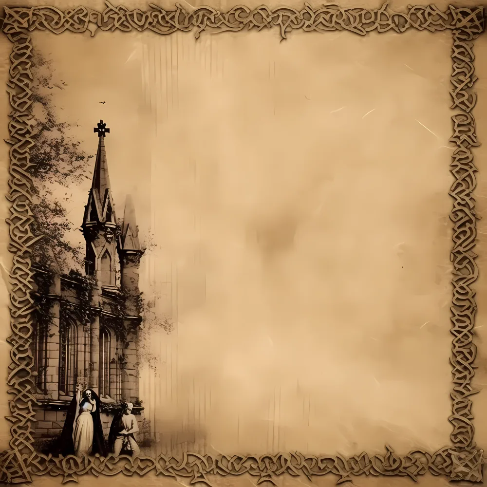 Vintage Gothic Church Frame with Religious Figures