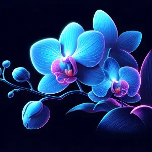 Glowing Neon Blue and Purple Orchid Flower Branch
