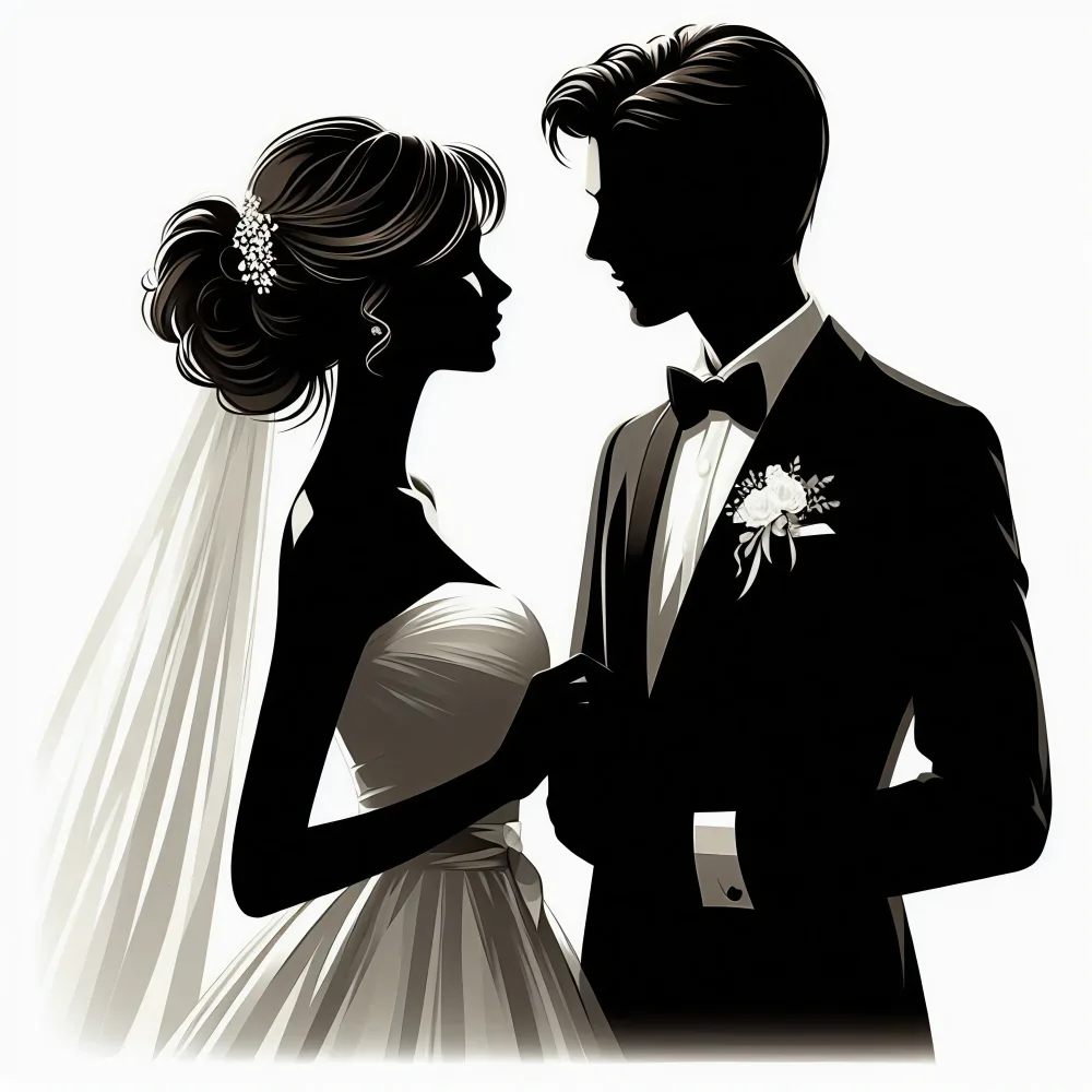 Silhouette of Bride and Groom on Wedding Day