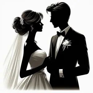 Silhouette of Bride and Groom on Wedding Day