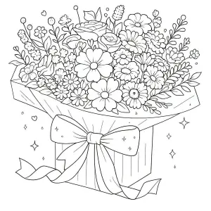 Black and White Floral Bouquet with Ribbon Bow