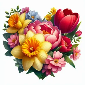 Colorful Spring Flower Bouquet with Tulips and Daffodils