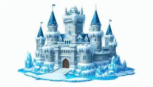 Frozen Ice Castle with Blue Turrets and Icicles