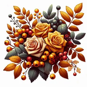Illustration of Autumn Bouquet with Yellow Roses and Orange Leaves