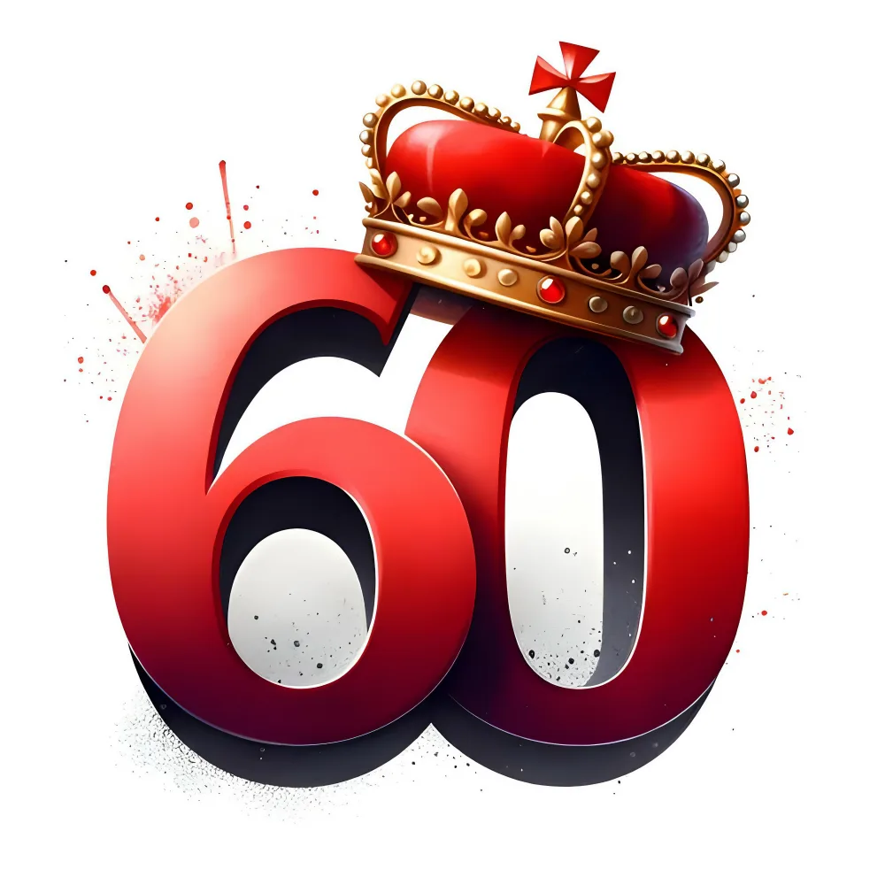 Red Number 60 with Royal Crown Illustration