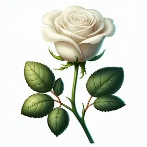 Detailed Close-Up of a White Rose with Green Leaves