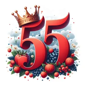 Red Number 55 with Crown and Mixed Berries