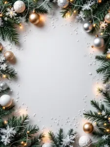 Christmas Frame with Pine Branches, Baubles, and Lights