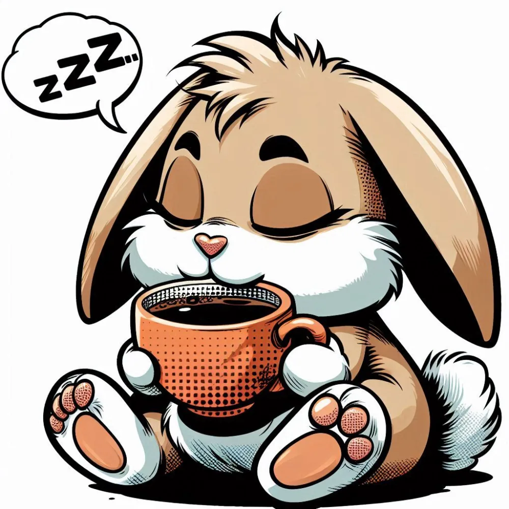 Sleeping Cute Cartoon Bunny Holding Coffee Cup