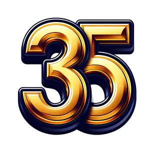 3D Metallic Gold and Black Number 35