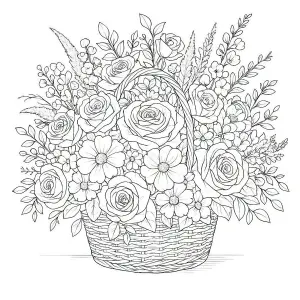Hand-drawn Flower Basket Coloring Page