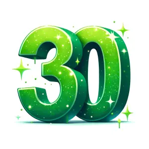 Green Glittery Number 30 with Sparkles