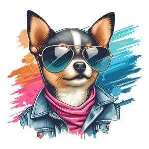 Cool Chihuahua Dog Wearing Sunglasses and Denim Jacket Illustration