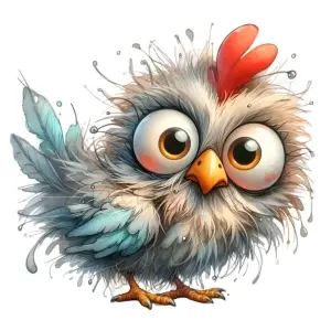 Wide-Eyed Cartoon Chick with Fluffy Feathers