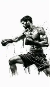 Black and White Artistic Boxer Throwing a Punch