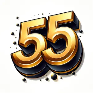 Gold and Black 3D Number 55 on White Background