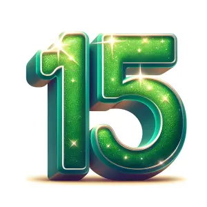 Shiny 3D Number 15 in Green Glitter