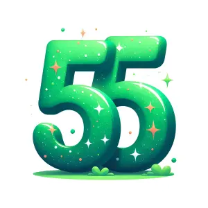 Glossy Green Number 55 with Sparkles and Decorative Elements
