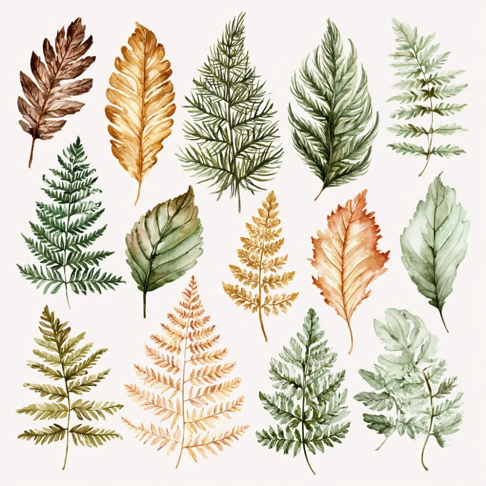 Watercolor Botanical Fern and Leaf Collection