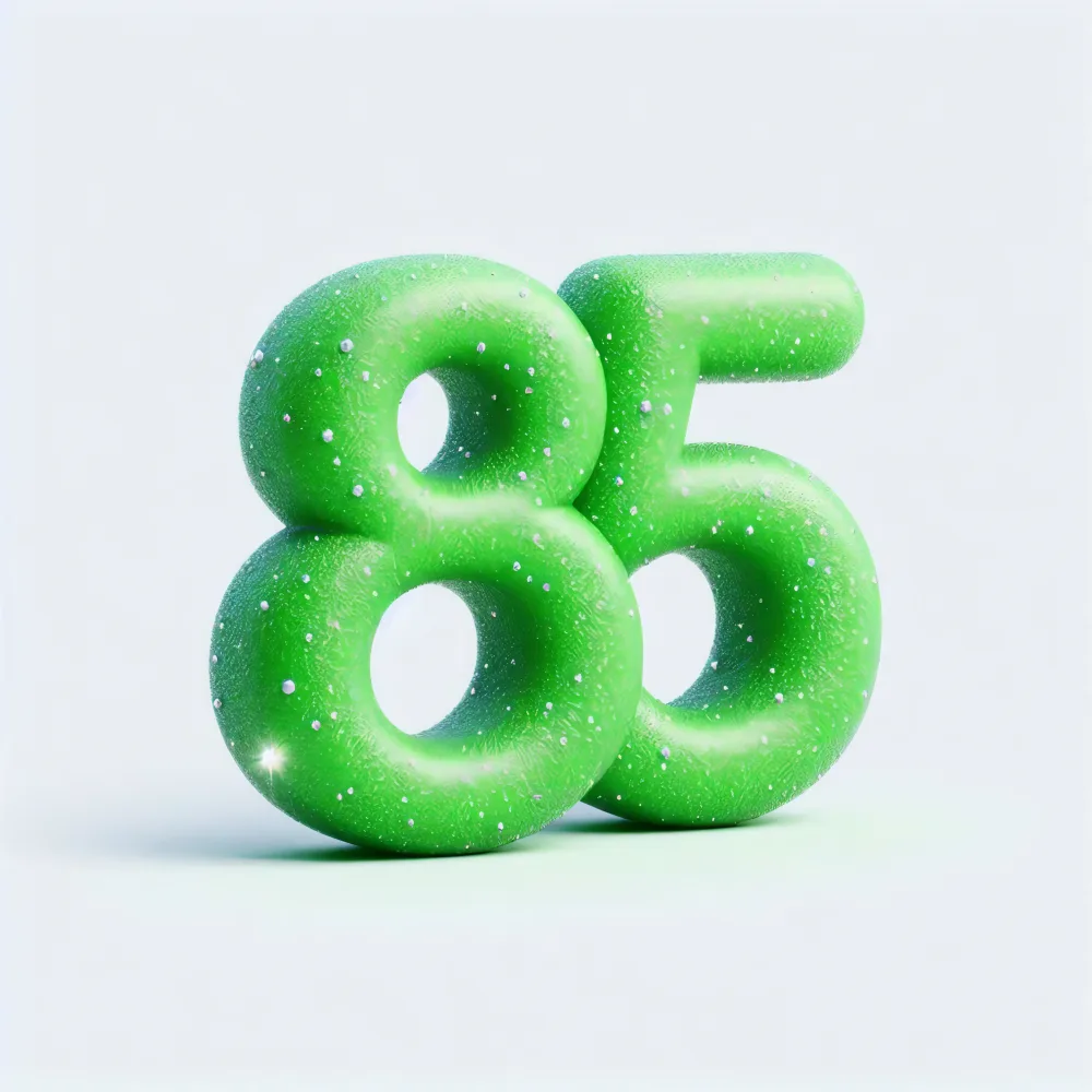 Green Shiny Textured Number 85 on White Background