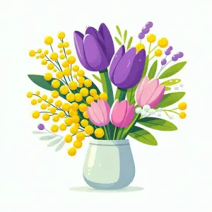 Colorful Flower Bouquet Illustration in White Vase