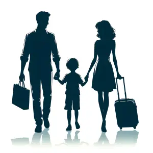 Silhouette of Family Traveling with Luggage