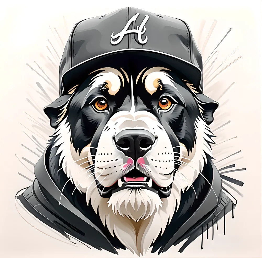 Illustration of a Dog Wearing a Black Cap and Hoodie