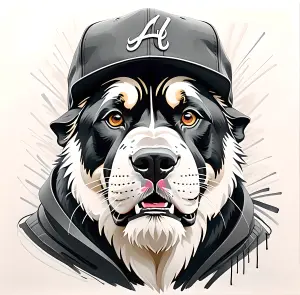 Illustration of a Dog Wearing a Black Cap and Hoodie
