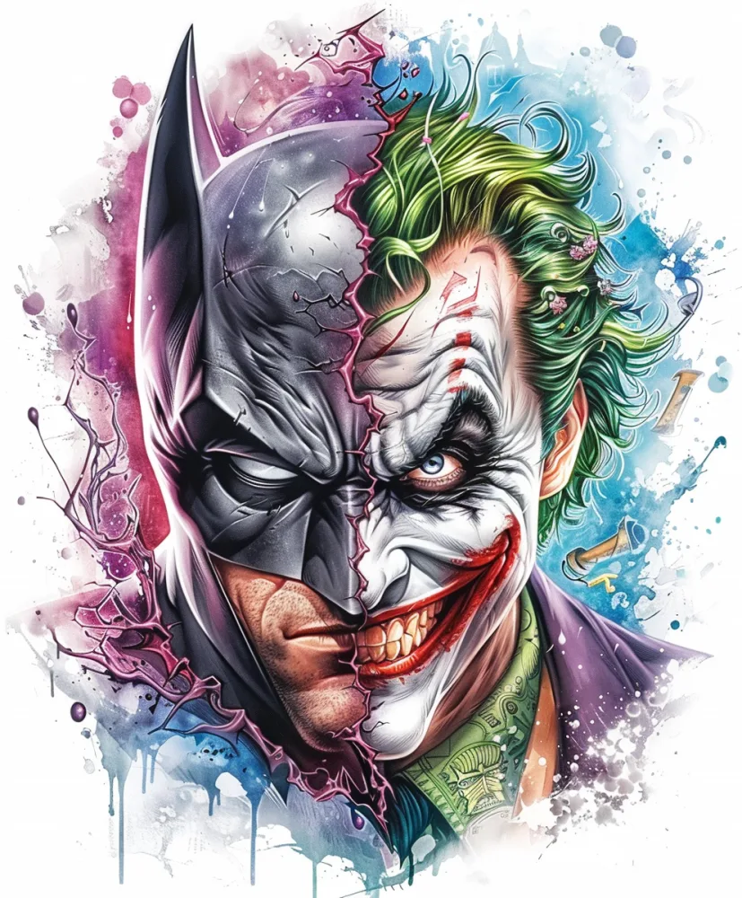 Half Batman and Half Joker Face Illustration