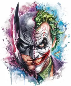Half Batman and Half Joker Face Illustration