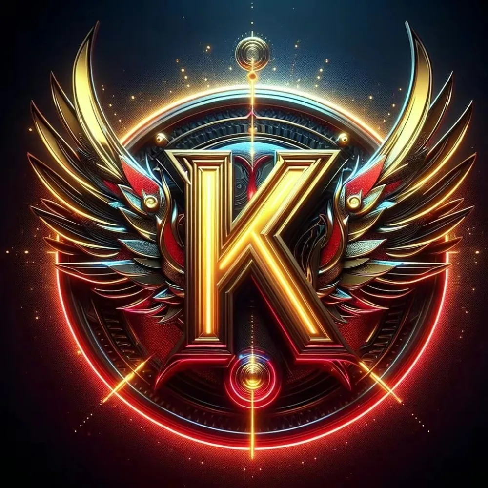 Golden Winged Letter K Emblem with Neon Effects