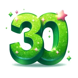 Sparkling Green Number 30 with Decorative Stars