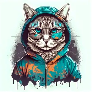 Stylized Cat Wearing Hoodie and Glasses Digital Art