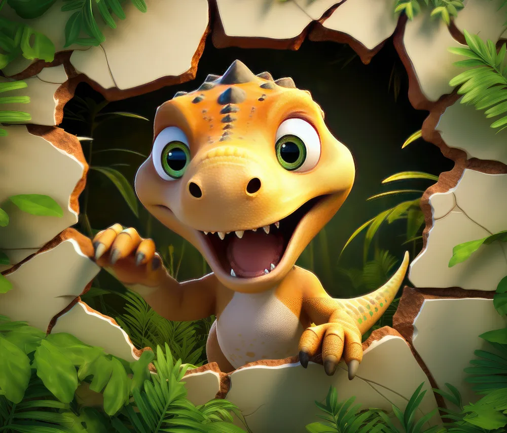 Cute Cartoon Baby Dinosaur Breaking Through Wall