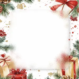 Christmas Gift Box Frame with Pine and Berry Decorations