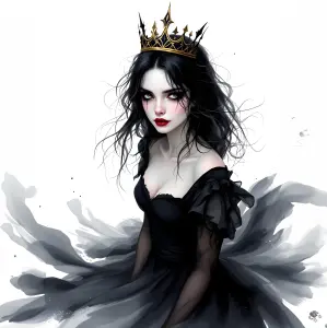 Portrait of a Gothic Queen in a Black Dress and Crown