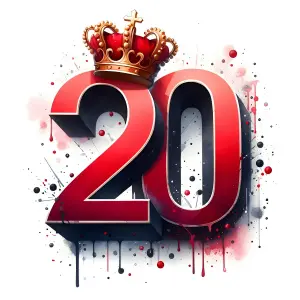 Red Number 20 with Crown and Paint Splatter