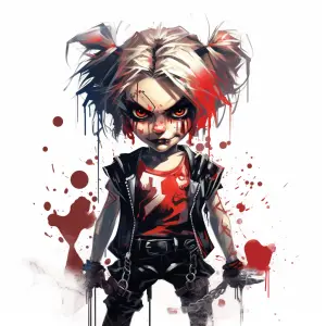 Stylized Illustration of Fierce Girl with Red and Black Makeup